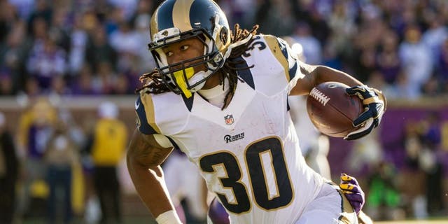 Nov 8, 2015; Minneapolis, MN, USA; St. Louis Rams running back Todd Gurley (30) against the Minnesota Vikings at TCF Bank Stadium. The Vikings defeated the Rams 21-18. Mandatory Credit: Brace Hemmelgarn-USA TODAY Sports