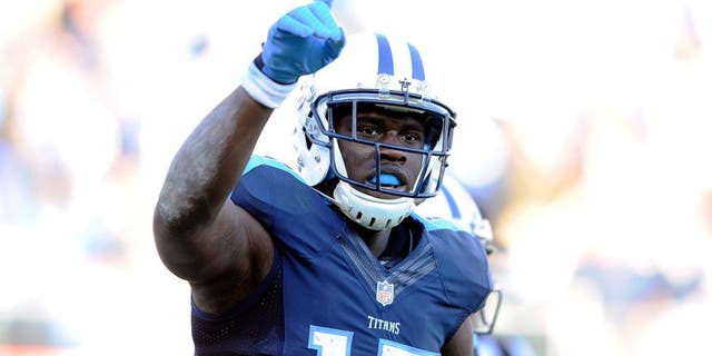 Dec 6, 2015; Nashville, TN, USA; Tennessee Titans receiver Dorial Green-Beckham (17) celebrates after scoring a touchdown after a reception during the second half against the Jacksonville Jaguars at Nissan Stadium. The Titans won 42-39. Mandatory Credit: Christopher Hanewinckel-USA TODAY Sports