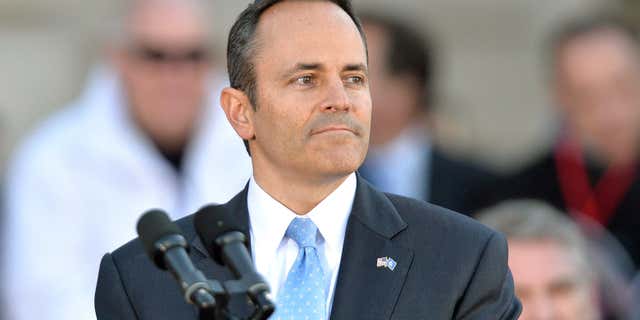 Dec. 8, 2015: entucky Governor Matt Bevin looks out over the audience before giving his speech after taking the oath of office to become the 62nd Governor of the Commonwealth of Kentucky during a public ceremony in Frankfort, Ky.