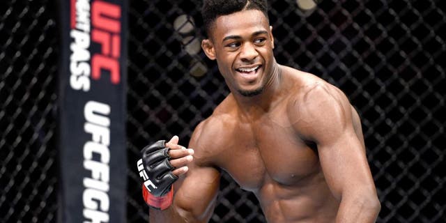 LAS VEGAS, NEVADA - DECEMBER 10: Aljamain Sterling celebrates his win over Johnny Eduardo in their bantamweight bout during the UFC Fight Night event at The Chelsea at the Cosmopolitan of Las Vegas on December 10, 2015 in Las Vegas, Nevada. (Photo by Jeff Bottari/Zuffa LLC/Zuffa LLC via Getty Images)