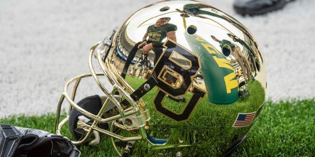 Oct 11, 2014; Waco, TX, USA; A view of the helmet of Baylor Bears running back Clay Fuller (23) before the game against the TCU Horned Frogs at McLane Stadium. The Bears defeat Horned Frogs 61-58. Mandatory Credit: Jerome Miron-USA TODAY Sports