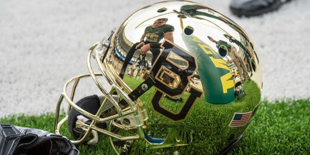 Oct 11, 2014; Waco, TX, USA; A view of the helmet of Baylor Bears running back Clay Fuller (23) before the game against the TCU Horned Frogs at McLane Stadium. The Bears defeat Horned Frogs 61-58. Mandatory Credit: Jerome Miron-USA TODAY Sports
