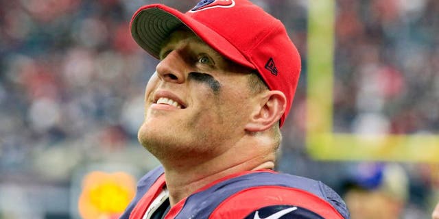 Nov 22, 2015; Houston, TX, USA; Houston Texans defensive end J.J. Watt (99) looks up at the scoreboard during the second half of a game against the New York Jets at NRG Stadium. Houston won 24-17. Mandatory Credit: Ray Carlin-USA TODAY Sports