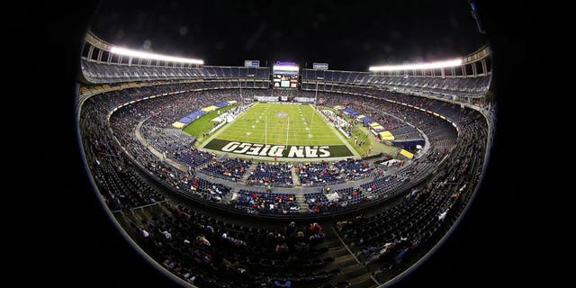 Dec 26, 2013; San Diego, CA, USA; General view of the 2013 Poinsettia Bowl between the Utah State Aggies and the Northern Illinois Huskies at Qualcomm Stadium. Mandatory Credit: Kirby Lee-USA TODAY Sports
