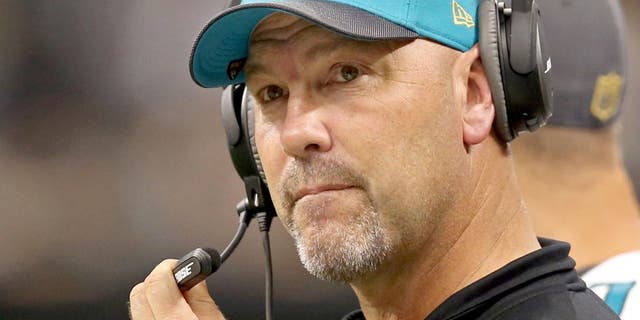 Dec 27, 2015; New Orleans, LA, USA; Jacksonville Jaguars head coach Gus Bradley looks on from the sidelines against the New Orleans Saints in the second quarter at the Mercedes-Benz Superdome. Mandatory Credit: Chuck Cook-USA TODAY Sports