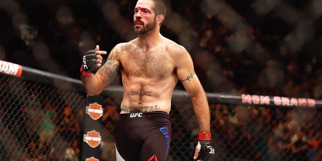 LAS VEGAS, NV - JULY 11: Matt Brown reacts to his victory over Tim Means in their welterweight fight during the UFC 189 event inside MGM Grand Garden Arena on July 11, 2015 in Las Vegas, Nevada. (Photo by Christian Petersen/Zuffa LLC/Zuffa LLC via Getty Images)