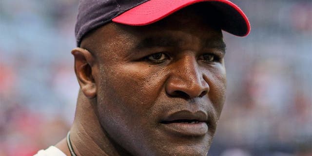 Jul 22, 2014; Atlanta, GA, USA; Retired professional boxer Evander Holyfield prior to the game between the Atlanta Braves and the Miami Marlins at Turner Field. Mandatory Credit: Kevin Liles-USA TODAY Sports