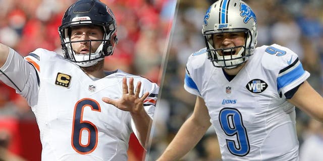 Dec 27, 2015; Tampa, FL, USA; Chicago Bears quarterback Jay Cutler (6) throws a pass during the first quarter of a football game against the Tampa Bay Buccaneers at Raymond James Stadium. Mandatory Credit: Reinhold Matay-USA TODAY Sports Dec 21, 2015; New Orleans, LA, USA; Detroit Lions quarterback Matthew Stafford (9) against the New Orleans Saints during the first quarter a game at the Mercedes-Benz Superdome. Mandatory Credit: Derick E. Hingle-USA TODAY Sports