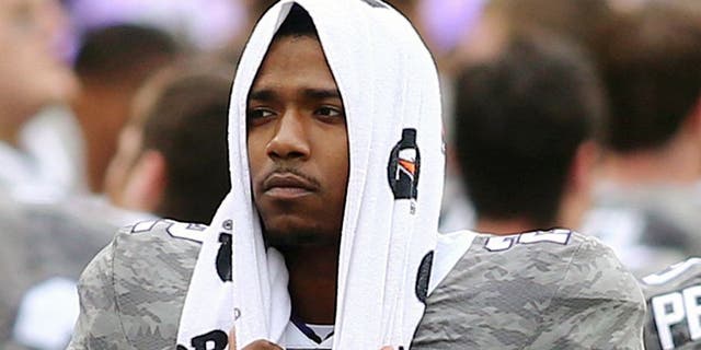 TCU quarterback Trevone Boykin (2) stands on the sidelines following an ankle injury against Kansas at Amon G. Carter Stadium in Fort Worth, Texas, on Saturday, Nov. 14, 2015. The host Horned Frogs won, 23-17. (Richard W. Rodriguez/Fort Worth Star-Telegram/TNS via Getty Images)