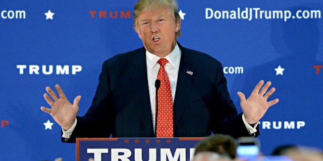 NASHUA, NH - DECEMBER 28: Republican Presidential candidate Donald Trump speaks at a rally at Pennichuck Middle School December 28, 2015 in Nashua, New Hampshire. Trump has seen his lead in the polls slip in Iowa but still remains in the lead in New Hampshire for the Republican nomination. (Photo by Darren McCollester/Getty Images)