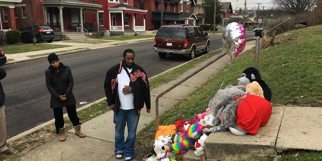 A makeshift memorial outside the home.