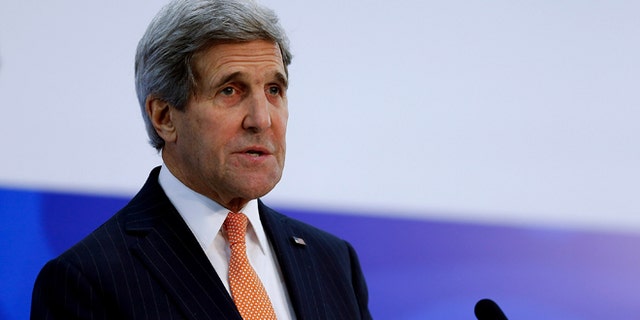 BEIJING, CHINA - NOVEMBER 08: U.S. Secretary of State John Kerry speaks during a press conference during the Asia-Pacific Economic Cooperation (APEC) Summit at the China National Convention Center on November 8, 2014, in Beijing, China. From November 7-11, the APEC 2014 Summit will bring together leaders and senior administration from 21 countries, with U.S. President Barack Obama and Russian President Vladimir Putin expected to attend. (Photo by Lintao Zhang/Getty Images)