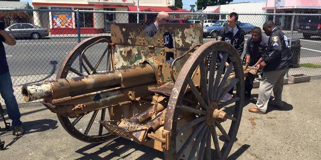 This World War I-era cannon was stolen last month from the Veterans Memorial Hall in Richmond, Calif.