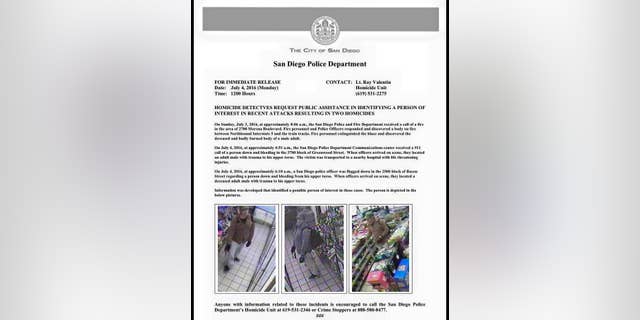 San Diego Police are searching for a man in connection with attacks on several homeless individuals.