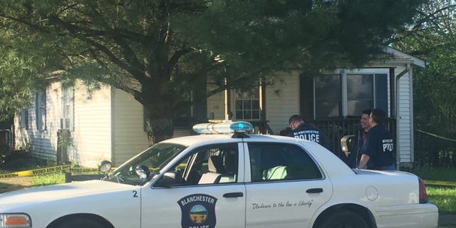 Police at the scene in Blanchester.