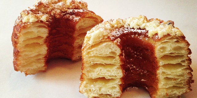The original Cronut is flavored with crystallized sugar, Tahitian vanilla-flavored ganache and finished off with a rose glaze.