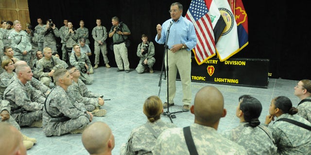 July 11: Secretary of Defense Leon E. Panetta talks with U.S. soldiers during his visit to Camp Victory, Baghdad, Iraq.