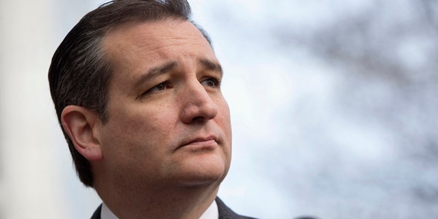 Republican presidential candidate, Sen. Ted Cruz, R-Texas pauses while speaking to the media about events in Brussels, Tuesday, March 22, 2016, near the Capitol in Washington. Cruz said he would use the "full force and fury" of the U.S. military to defeat the Islamic State group. (AP Photo/Jacquelyn Martin)