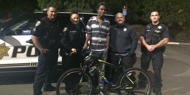 Benicia, Calif., police officers surprise Jourdan Duncan with a bike after finding out he walked more than seven miles to and from work.