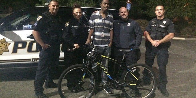 Benicia, Calif., police officers surprise Jourdan Duncan with a bike after finding out he walked more than seven miles to and from work.