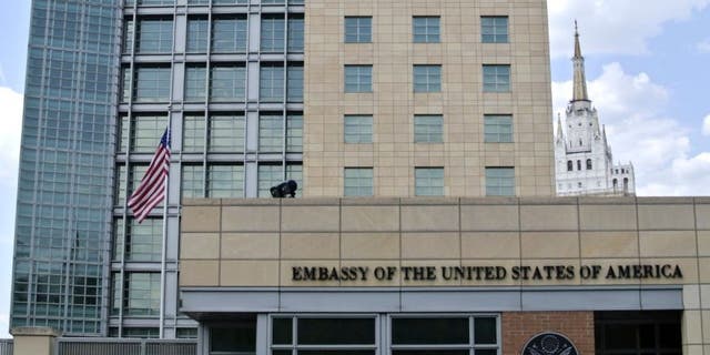 The U.S. Embassy in downtown Moscow. (AP Photo/Ivan Sekretarev)
