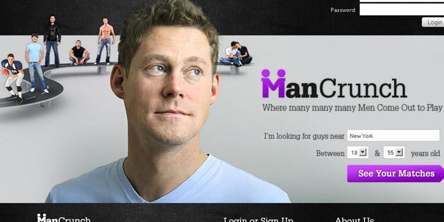 A screen grab from ManCrunch.com's home page shows the site's slogan, "Where many, many, many men come out to play."