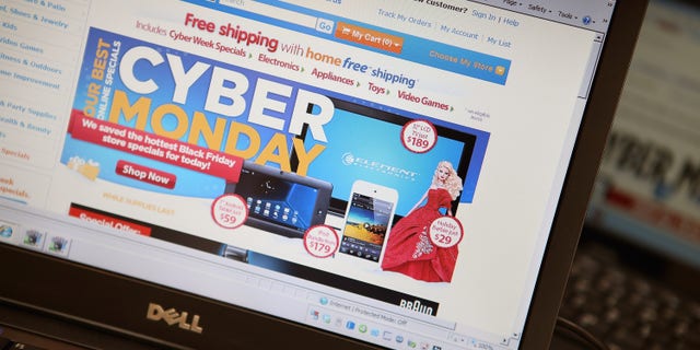 CHICAGO, IL - NOVEMBER 26: In this photo illustration, a retailer advertises Cyber Monday deals on their websites on November 26, 2012 in Chicago, Illinois. Americans are expected to spend $1.5 billion while shopping online today, up 20 percent from last year. (Photo Illustration by Scott Olson/Getty Images)