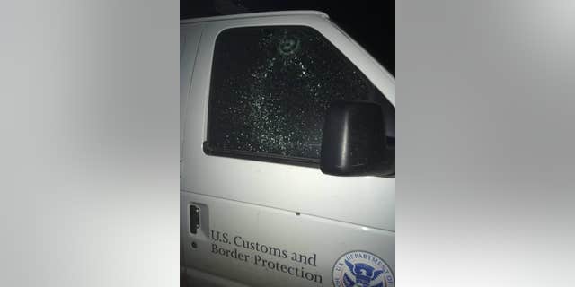 The damaged Border Patrol truck.