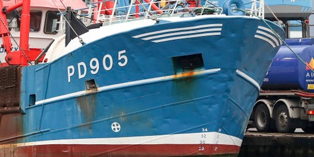 The bow of the Honeybourne 3 in dock following clashes with French fishermen on Tuesday.