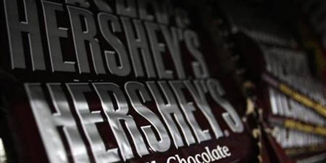 A pile of Hershey's chocolate bars.
