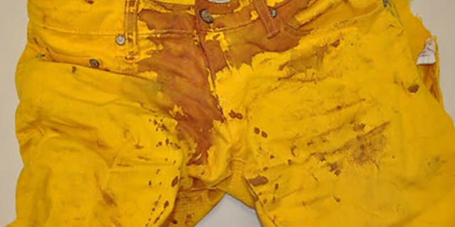 Leutner's yellow pants were also covered in blood after the 2014 attack.
