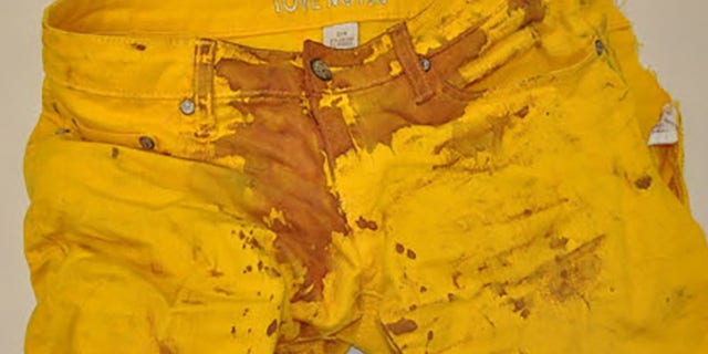 Leutner's yellow pants were also covered in blood after the 2014 attack.