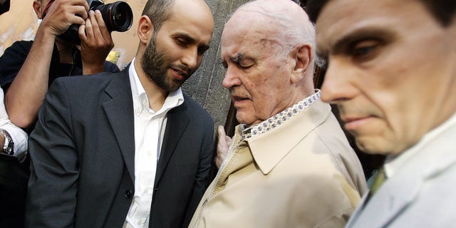 June 18, 2007 - FILE photo of former Nazi officer, Erich Priebke (then 93,) leaving his lawyer's office, in Rome. Priebke, an ex SS captain sentenced to life for the 1944's Ardeatine caves massacre in Italy, died at 100 Friday. Argentine and Roman authorities have refused to allow his burial due to his involvement in war crimes.