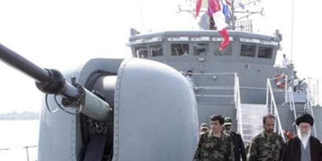 Feb. 19: A handout photo shows Iran's Supreme Leader Ayatollah Ali Khamenei visiting the country's first domestically-made destroyer Jamaran.