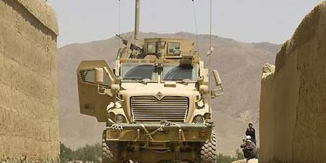 July 22: U.S. army Mine Resistant Ambush Protect armored vehicle parks in Logar Province, Afghanistan.