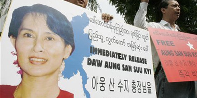 July 31: Burma activists shout slogans during a rally demanding the immediate release of pro-democracy leader Aung San Suu Kyi in Seoul, South Korea.
