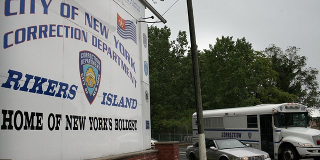 A view of the entrance to the Rikers Island prison complex.