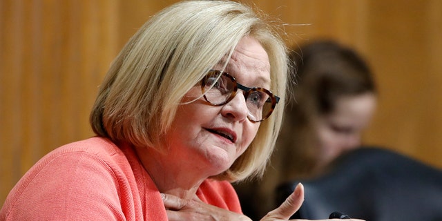 In this June 20, 2018, file photo, Sen. Claire McCaskill, D-Mo., asks a question during a Senate Finance Committee hearing on Capitol Hill in Washington.