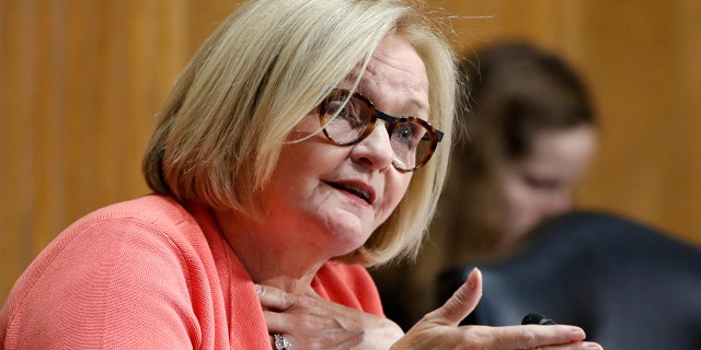 In this June 20, 2018, file photo, Sen. Claire McCaskill, D-Mo., asks a question during a Senate Finance Committee hearing on Capitol Hill in Washington.