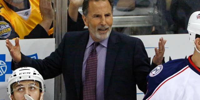 File- This April 12, 2017, file photo shows Columbus Blue Jackets head coach John Tortorella questioning an official during the first period in Game 1 of an NHL first-round hockey playoff series in Pittsburgh. Tortorella sent Columbus Blue Jackets players a terse personal letter letting them know that uncomfortable times were ahead. But if they worked hard, he wrote, it would all be worth it. (AP Photo/Gene J. Puskar, File)