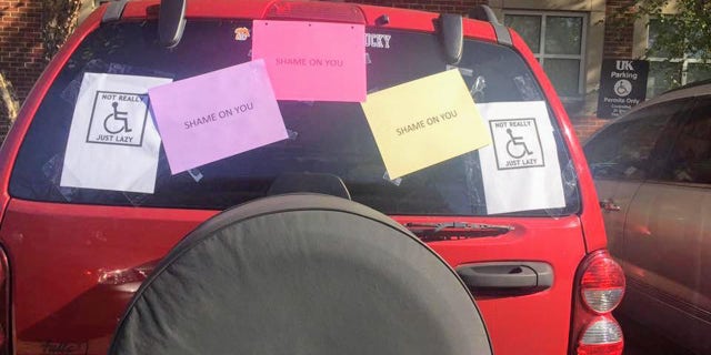 Lexi Baskin is receiving treatment for a brain tumor and said she returned from meeting with a professor to find her car covered in shameful messages.