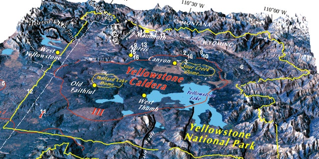 A map of the Yellowstone Caldera reveals geological features beneath the National Park.