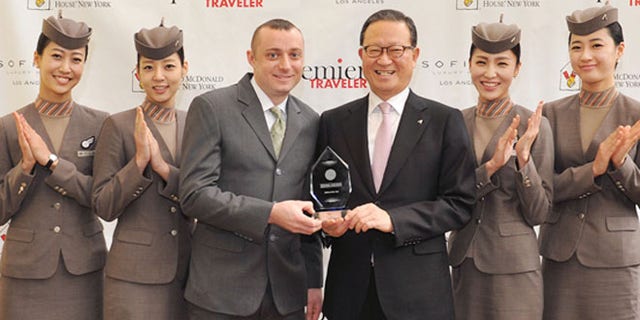 Dec. 11, 2012: Asiana Airlines is awarded the Airline of the Year Award by Premier Traveler in New York.