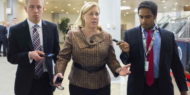 Senator Mary Landrieu (D-LA) speaks to reporters after the Democratic weekly policy luncheon on Capitol Hill in Washington January 28, 2014. REUTERS/Joshua Roberts