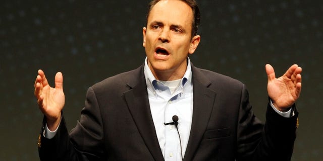 Kentucky Gov. Matt Bevin is shown delivering a speech in Louisville, April 5, 2014.