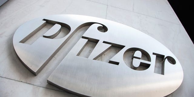 The Pfizer logo is seen at their world headquarters in New York