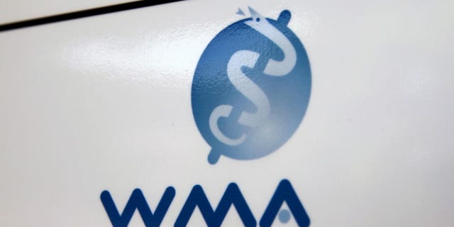 Logo of the World Medical Association is seen at the building where it is based in Ferney-Voltaire, France