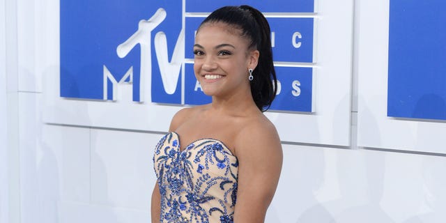 U.S. Olympic gymnast Laurie Hernandez arrives at the MTV Video Music Awards at Madison Square Garden on Sunday, Aug. 28, 2016, in New York. (Photo by Evan Agostini/Invision/AP)