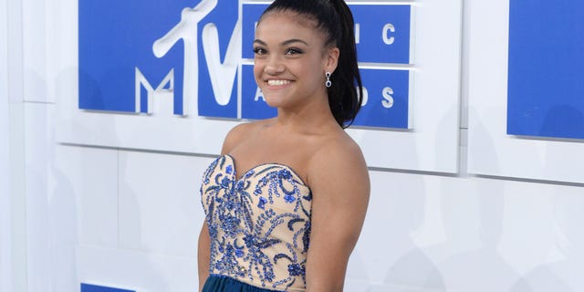 U.S. Olympic gymnast Laurie Hernandez arrives at the MTV Video Music Awards at Madison Square Garden on Sunday, Aug. 28, 2016, in New York. (Photo by Evan Agostini/Invision/AP)