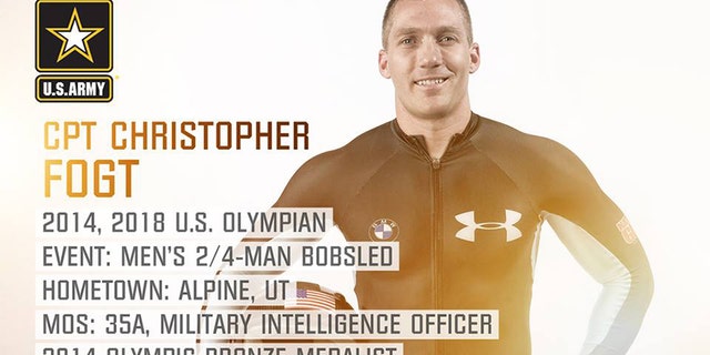 Cpt. Chris Fogt from Alpine, Utah, a bronze medalist in the 2014 games in Sochi, will join the bobsled team.